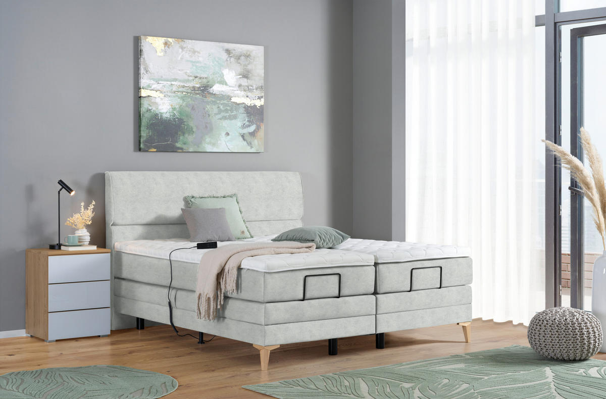 BOXSPRINGBETT 180/200 cm  in Hellgrau  - Eichefarben/Hellgrau, Konventionell, Holz/Textil (180/200cm) - Voleo