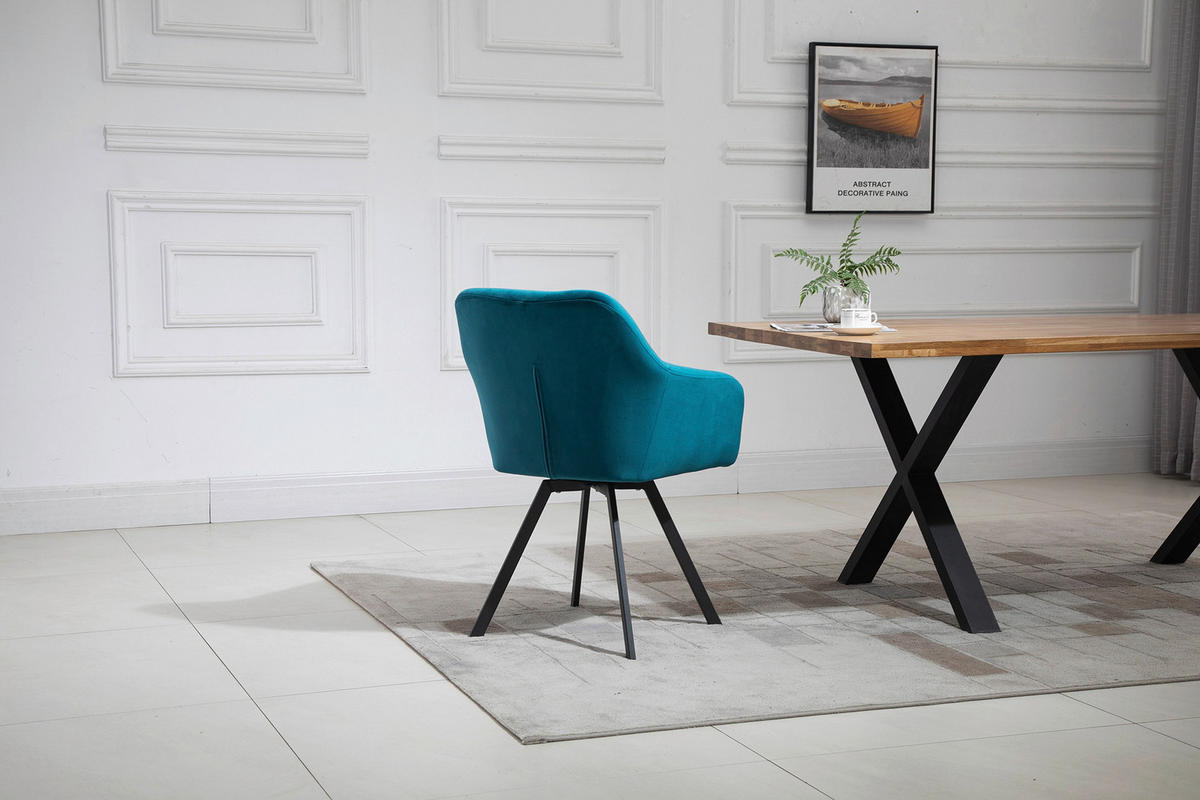 ARMLEHNSTUHL  in Samt  - Türkis/Schwarz, MODERN, Textil/Metall (61/85/62cm) - Livetastic