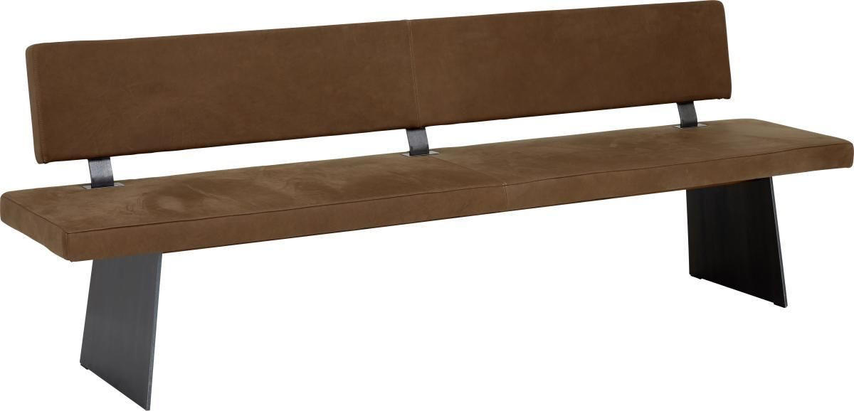 SITZBANK 240/85/56 cm  in Braun, Nussbaumfarben  - Nussbaumfarben/Schwarz, Natur, Leder/Holz (240/85/56cm) - Anrei