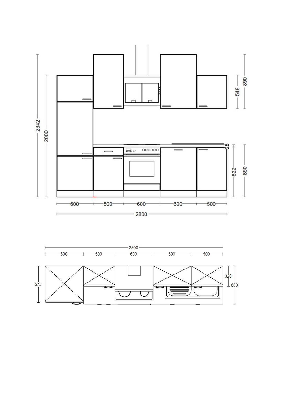 KÜCHENBLOCK 280 cm   in Buchefarben  - Edelstahlfarben/Beige, MODERN, Holzwerkstoff/Kunststoff (280cm) - FlexWell
