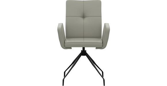ARMLEHNSTUHL  Lederauswahl  Echtleder  - Hellgrau/Schwarz, Design, Leder/Metall (65/91/58cm) - Moderano