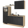 KÜCHENBLOCK 205 cm   in Graphitfarben, Eichefarben  - Edelstahlfarben/Eichefarben, Design, Holzwerkstoff/Metall (205cm) - Xora