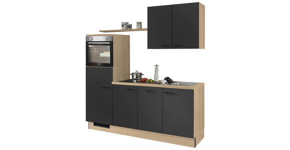 KÜCHENBLOCK 205 cm in Graphitfarben, Eichefarben - Edelstahlfarben/Eichefarben, Design, Holzwerkstoff/Metall (205cm) - Xora