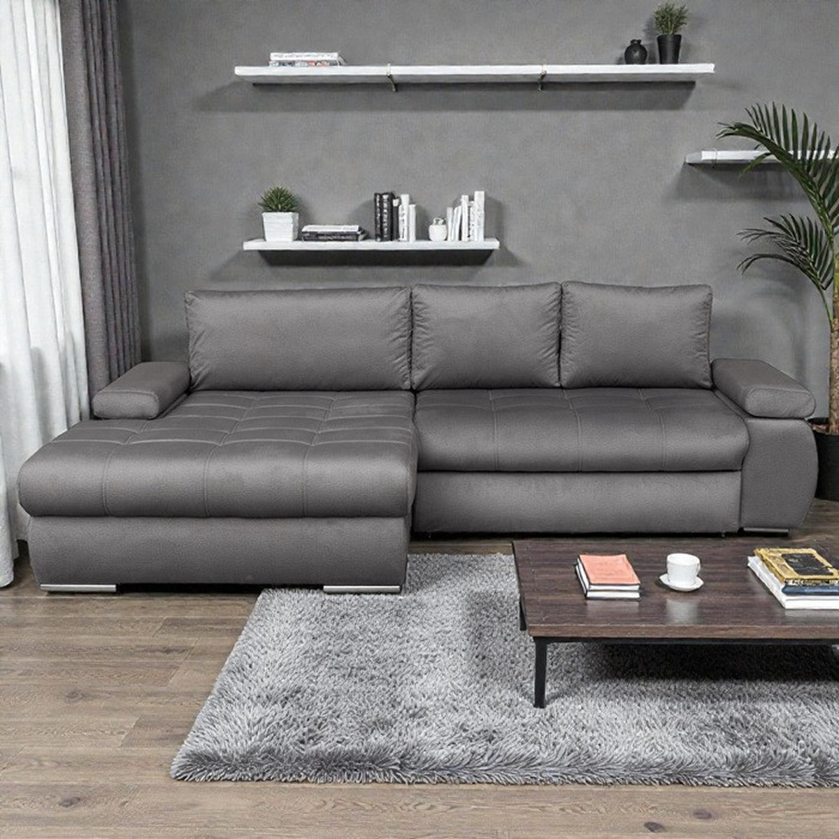 Colțar, gri - gri, Design (177/90/295cm) - Carryhome