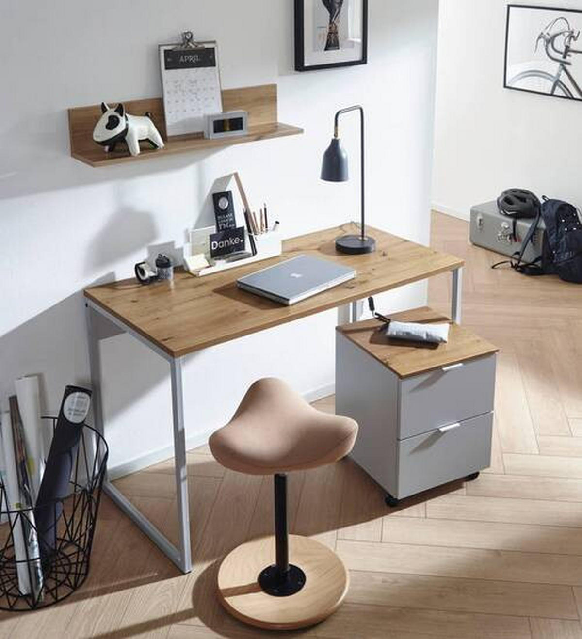 SCHREIBTISCH 120/58/74 cm  in Grau, Eiche Artisan  - Eiche Artisan/Grau, Trend, Holzwerkstoff/Metall (120/58/74cm) - Stylife