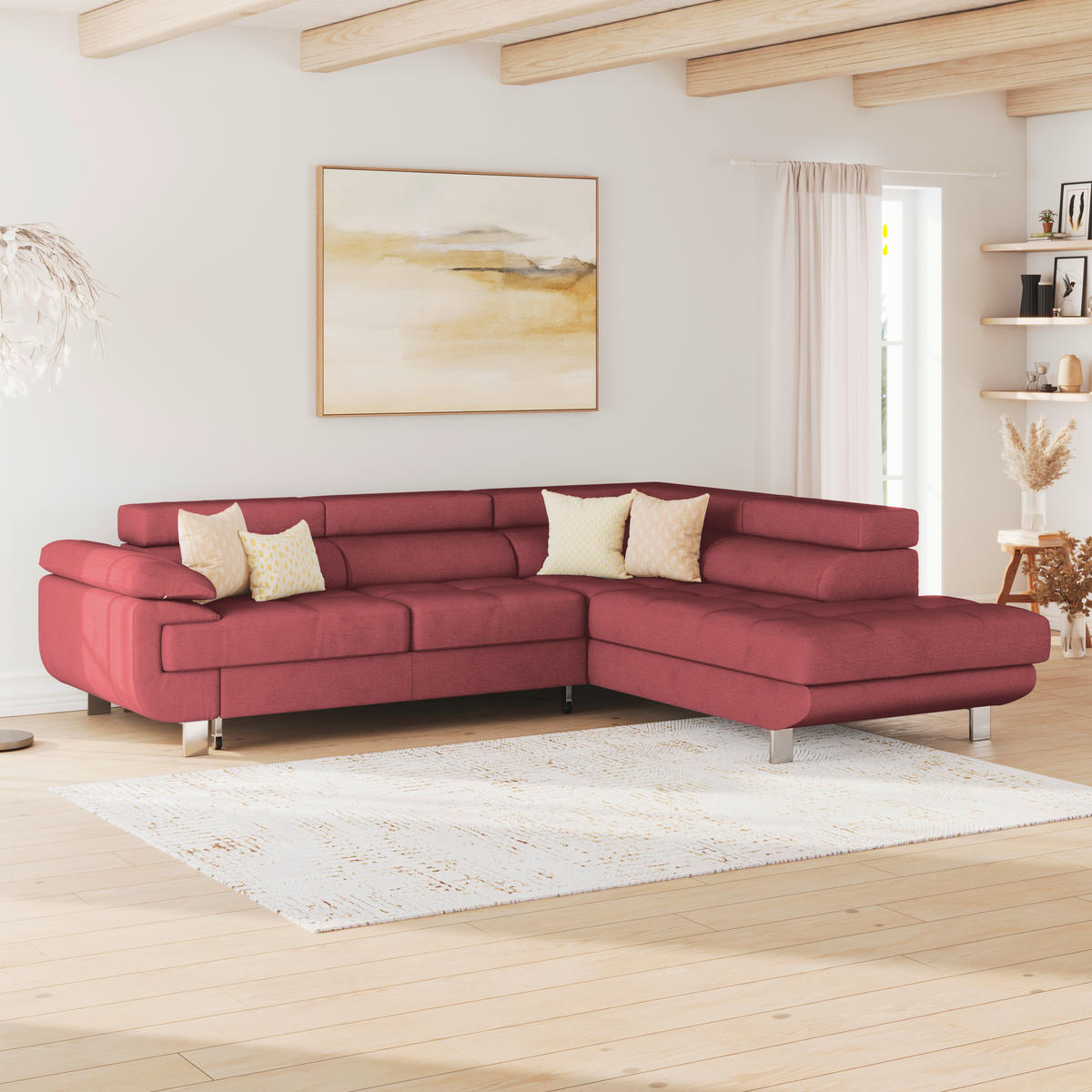 HÖRNSOFFA i dräll röd  - röd, Modern, metall/textil (270/230cm) - MID.YOU