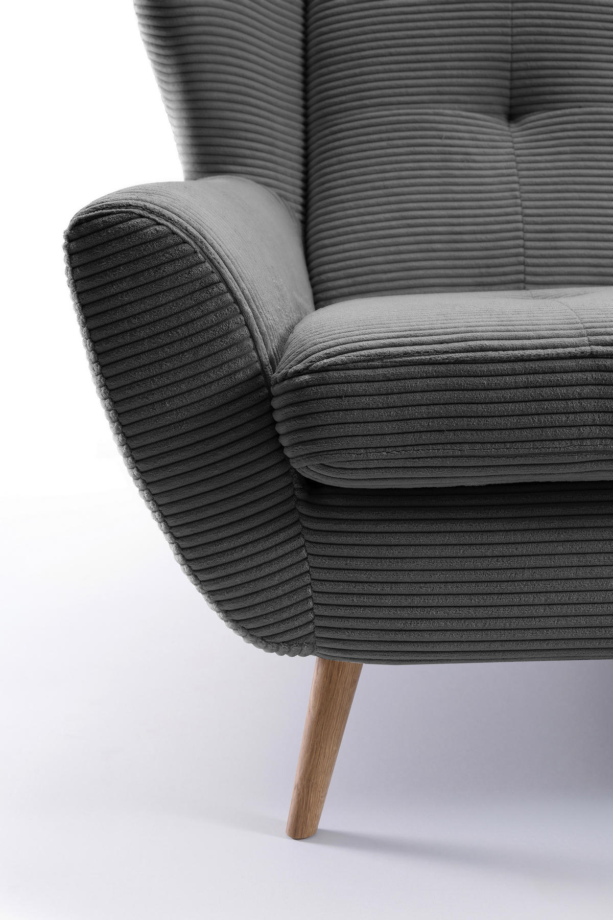 3-SITZER-SOFA in Cord Anthrazit, Dunkelgrau  - Eichefarben/Dunkelgrau, Design, Holz/Textil (190/102/90cm) - Stylife