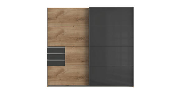 SCHWEBETÜRENSCHRANK in Graphitfarben, Grau, Eichefarben - Eichefarben/Alufarben, KONVENTIONELL, Glas/Holzwerkstoff (225/210/64cm) - Carryhome