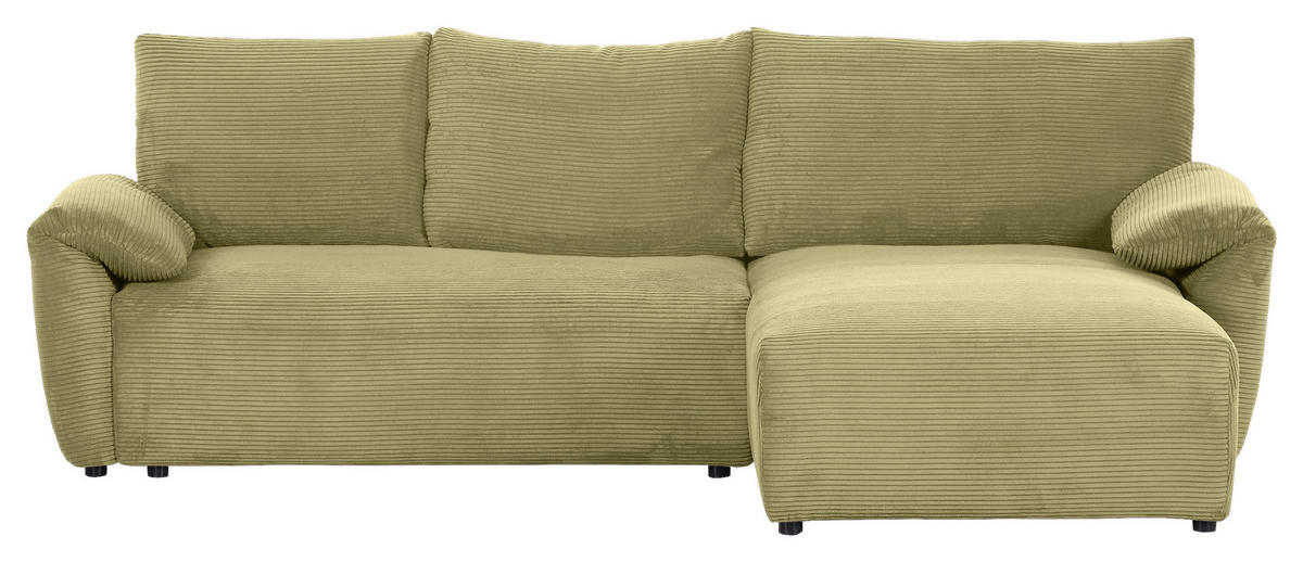 ECKSOFA in Cord Hellgrün  - Schwarz/Hellgrün, Konventionell, Kunststoff/Textil (266/180cm) - MID.YOU