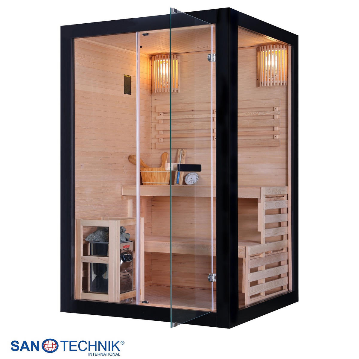 SAUNA für 2 Personen  - Schwarz, Basics, Glas/Holz (130/200/120cm) - Sanotechnik