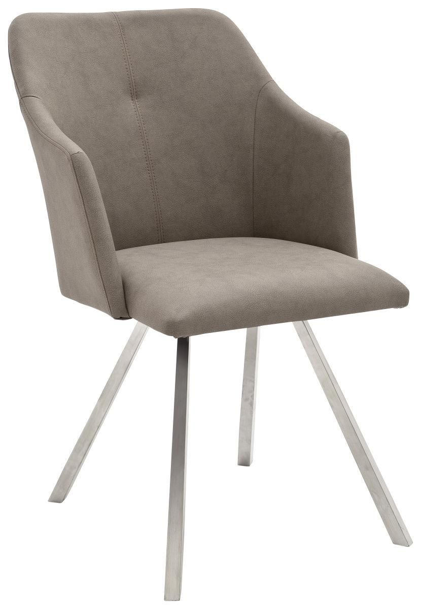 STUHL  in Edelstahl Lederlook Metall, Textil  - Taupe/Edelstahlfarben, Design, Textil/Metall (54/88/62cm) - Novel