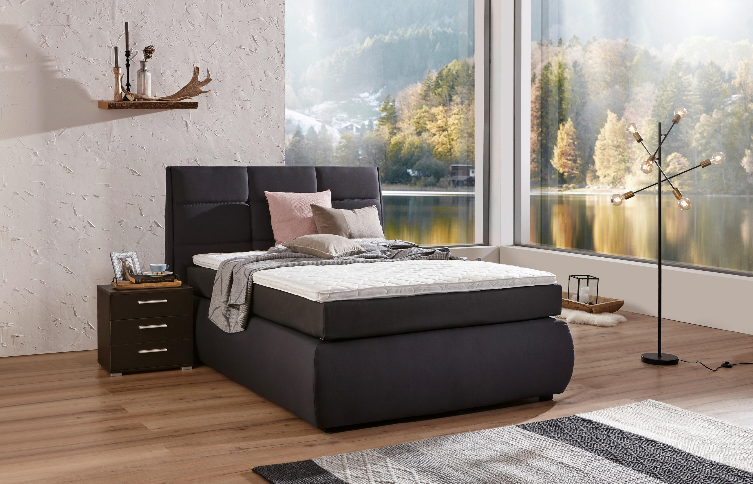 BOXSPRINGBETT 120/200 cm  in Anthrazit  - Wengefarben/Anthrazit, Konventionell, Holz/Textil (120/200cm) - Xora