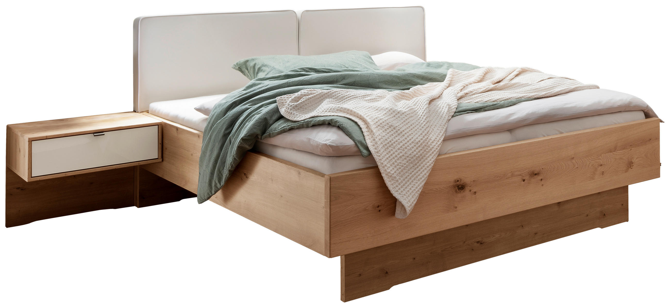 SET KREVETA I NOĆNIH ORMARIĆA   180/200 cm   boje šampanjca, hrast Bianco  - hrast Bianco/boje šampanjca, Konvencionalno, drvni materijal/drvo (180/200cm) - Venda