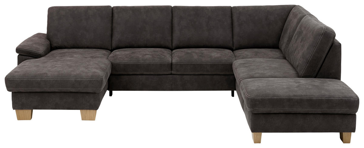 WOHNLANDSCHAFT Grau Mikrofaser  - Eichefarben/Beige, KONVENTIONELL, Holz/Textil (167/316/235cm) - Beldomo System