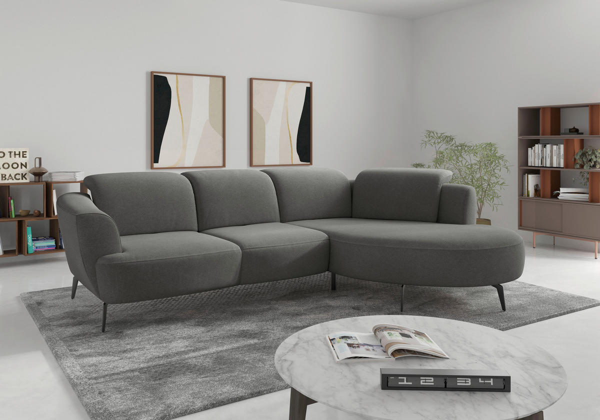 ECKSOFA in Mikrofaser Schlammfarben  - Schlammfarben/Schwarz, Konventionell, Textil/Metall (309/199cm) - Sit & More