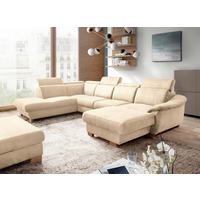 WOHNLANDSCHAFT Mikrofaser Beige  - Beige/Naturfarben, Design, Holz/Textil (273/347/238cm) - Livetastic