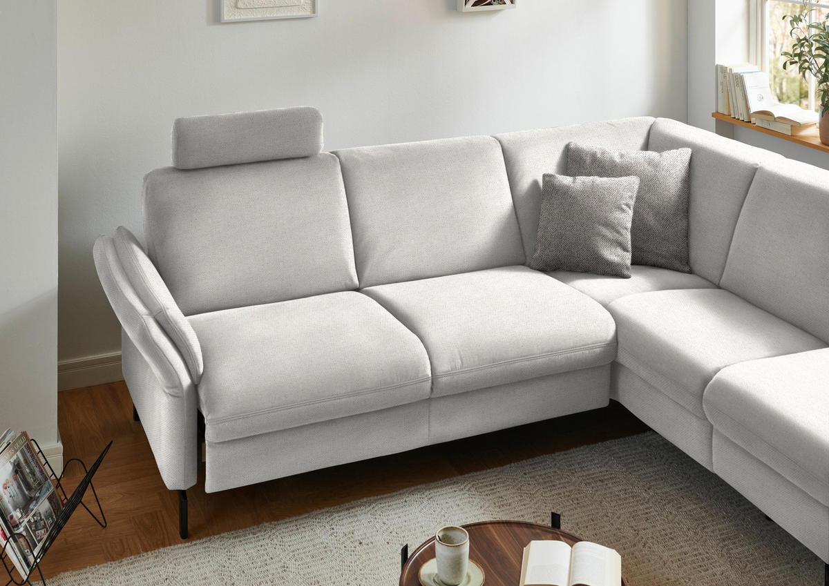 ECKSOFA in Flachgewebe Alabasterfarben  241/190 cm  - Alabasterfarben/Schwarz, KONVENTIONELL, Textil/Metall (241/190cm) - Beldomo Comfort