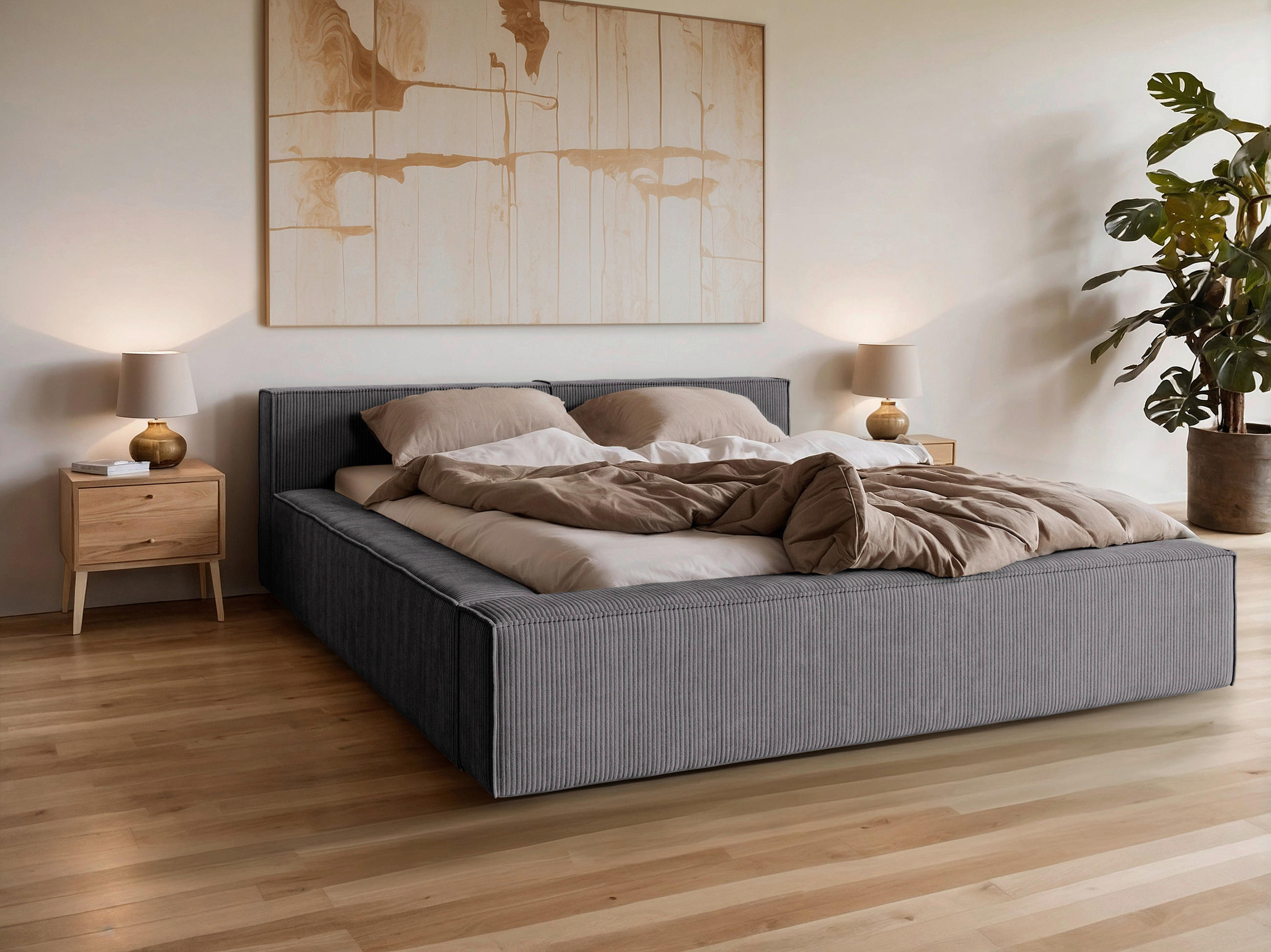 POLSTERBETT Lattenrost, Bettkasten Grau 200/200 cm  - Schwarz/Naturfarben, Basics, Holz/Kunststoff (200/200cm) - Livetastic