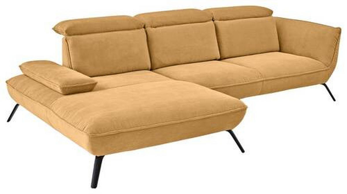ECKSOFA in Cord Currygelb  - Currygelb/Schwarz, Design, Textil/Metall (202/301cm) - Moderano