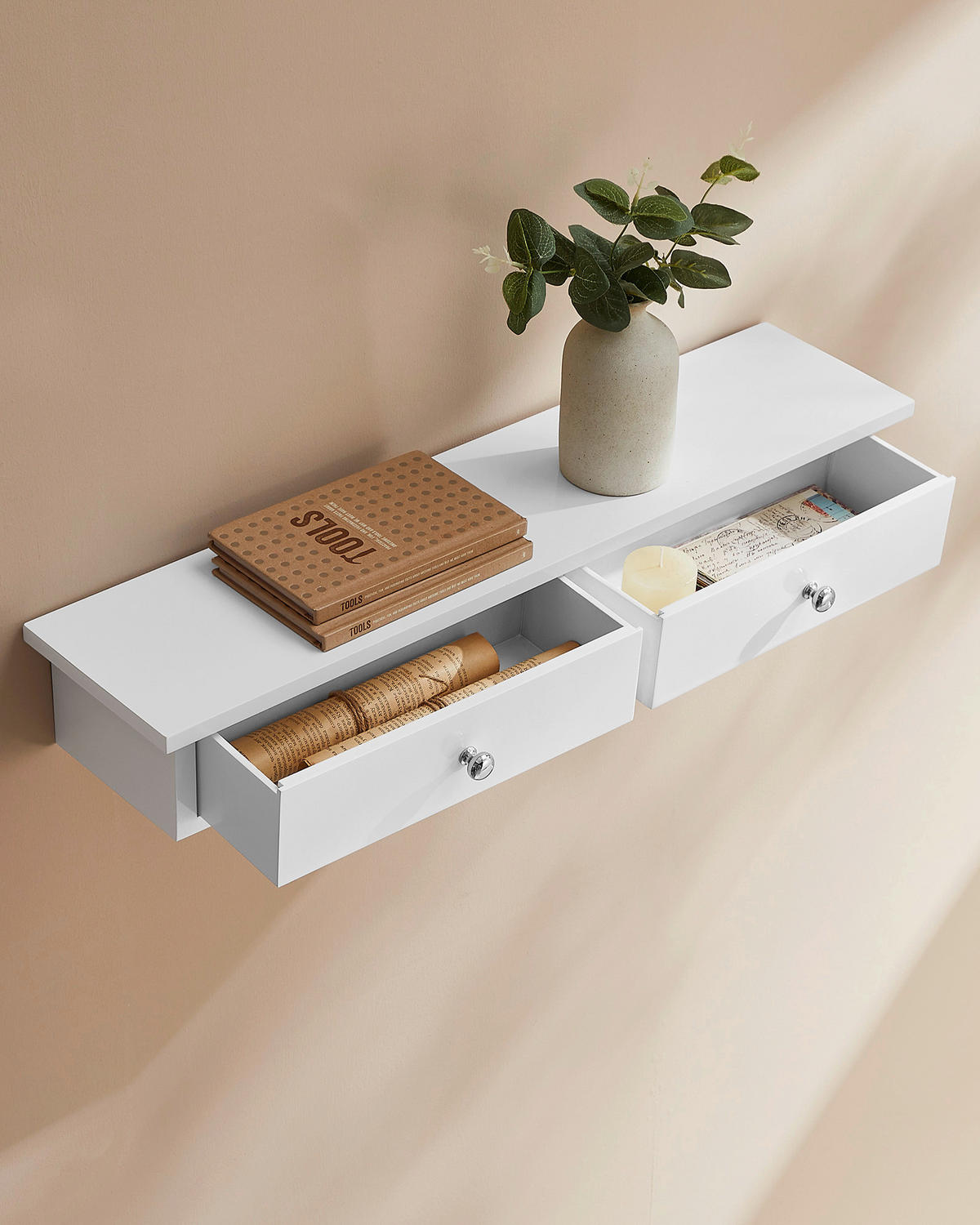 WANDREGAL 65/10/15 cm  - Chromfarben/Weiß, Trend, Holzwerkstoff/Metall (65/10/15cm) - Boxxx