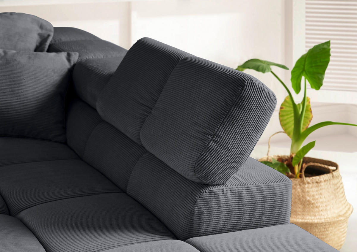 ECKSOFA Anthrazit Cord  - Anthrazit/Schwarz, Design, Kunststoff/Textil (319/215cm) - Hom`in