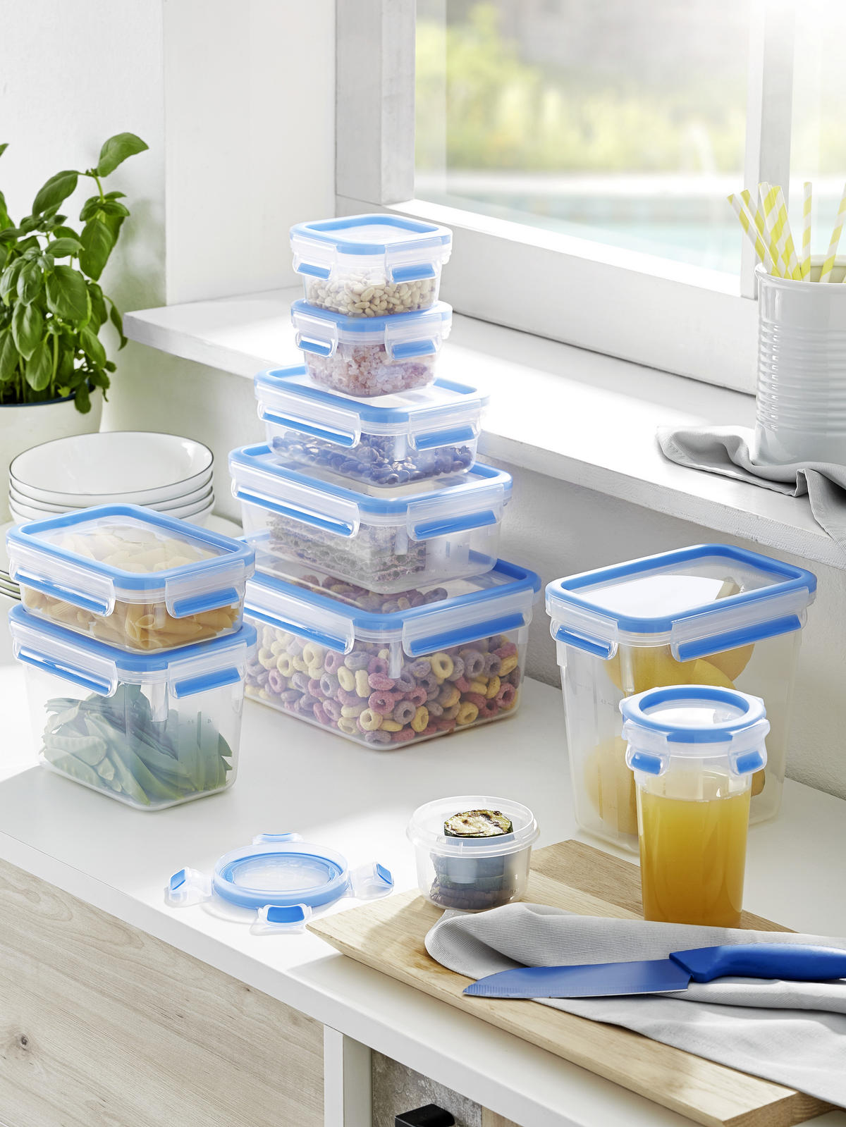 SADA KRABIČEK NA POTRAVINY,  - čiré/světle modrá, Basics, plast - Emsa