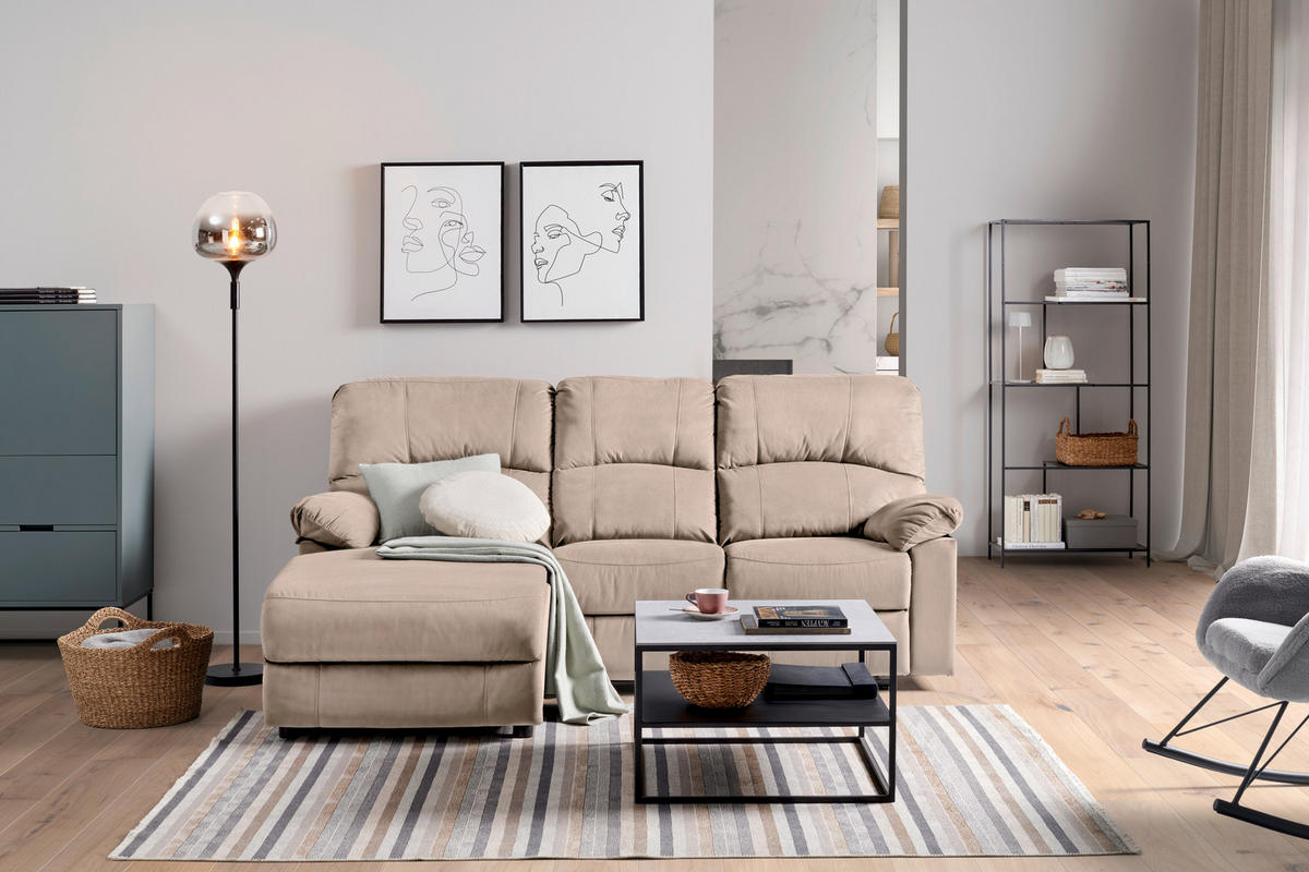 ECKSOFA Webstoff Beige  - Beige/Schwarz, Basics, Kunststoff/Textil (159/216cm) - P & B