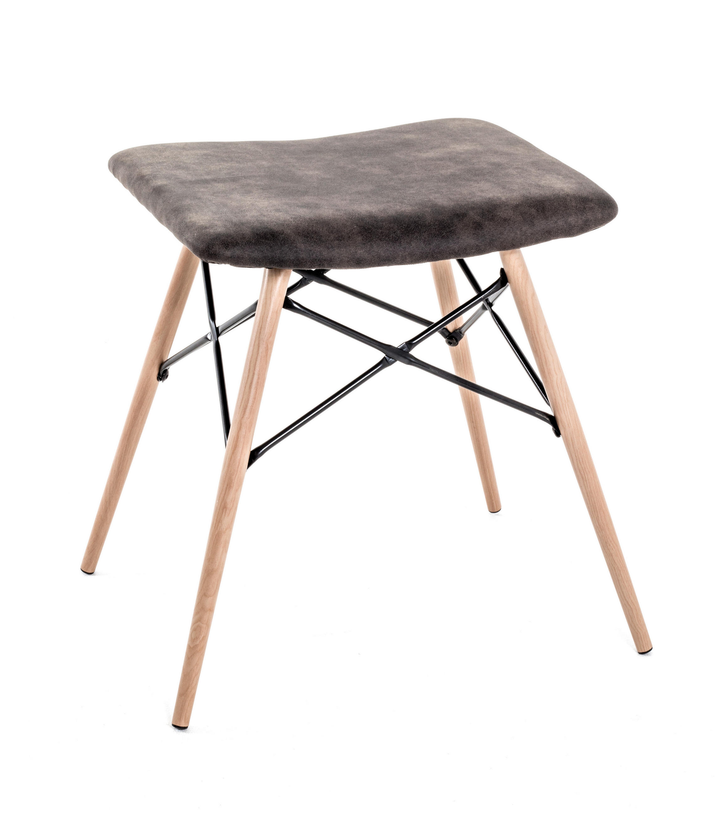 HOCKER Lederlook Grau, Schwarz, Buchefarben  - Buchefarben/Schwarz, Basics, Textil/Metall (48/47/40cm)