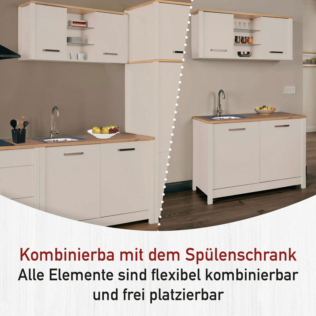 Thumbnail - home24 Miniküche Sardegna, Kaschmir, Eiche Artisan, Metall, einzeln stellbar, 130 cm, höhenverstellbare Füße, Küchen, Mi...