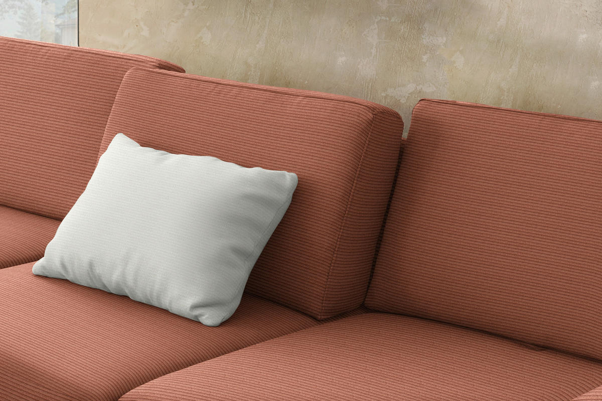 ECKSOFA  in Cord Rostfarben Rücken echt, Sitztiefenverstellung  185/298 cm  - Rostfarben/Schwarz, Design, Textil/Metall (185/298cm) - Pure Home Lifestyle