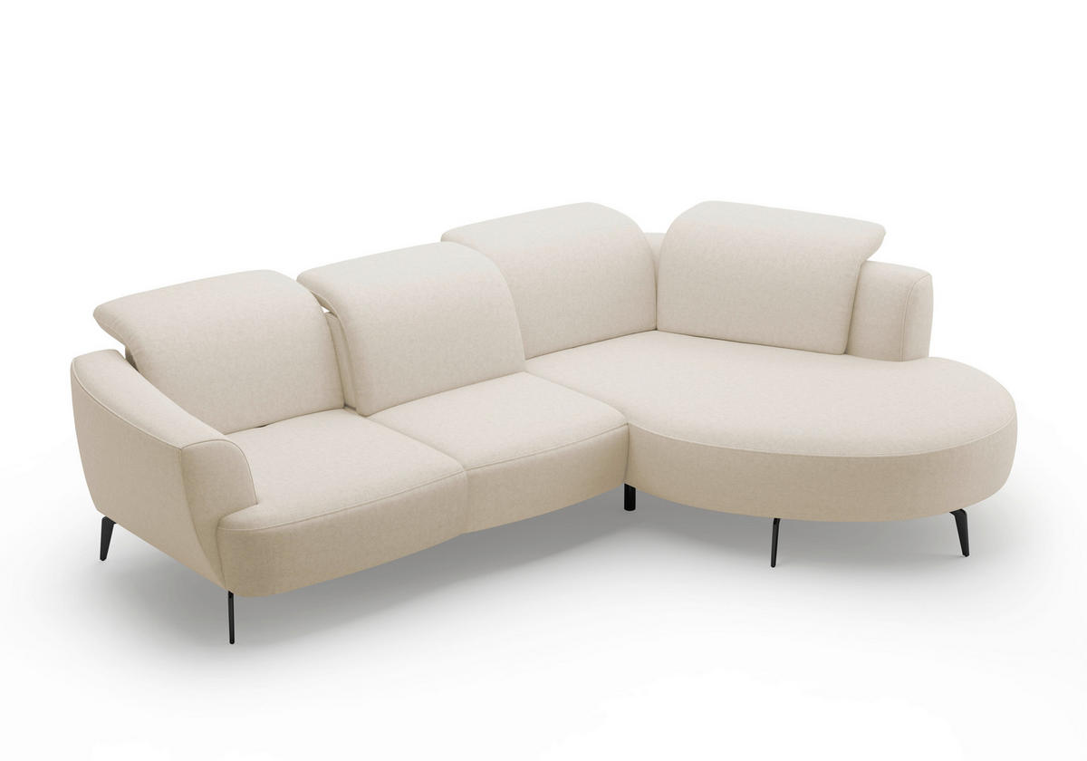 ECKSOFA ZOE E Creme Flachgewebe  - Creme/Schwarz, KONVENTIONELL, Textil/Metall (309/199cm) - Sit & More