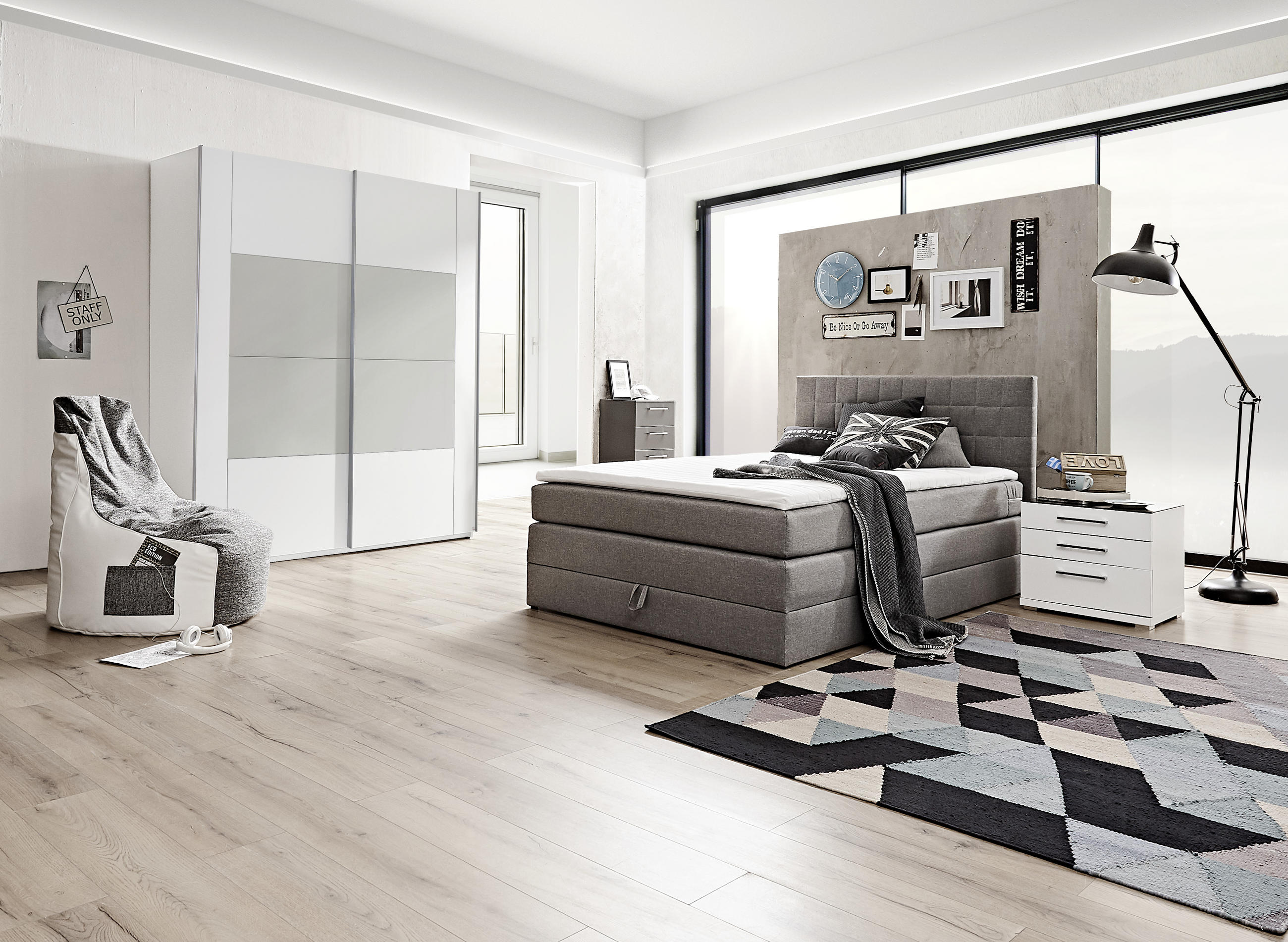 BOXSPRINGBETT 140/200 cm  in Grau  - Schwarz/Grau, Design, Kunststoff/Textil (140/200cm) - Xora