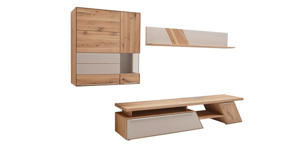 WOHNWAND  in Schlammfarben, Buchefarben  297/185/54 cm  - Edelstahlfarben/Schlammfarben, Natur, Glas/Holz (297/185/54cm) - Valnatura