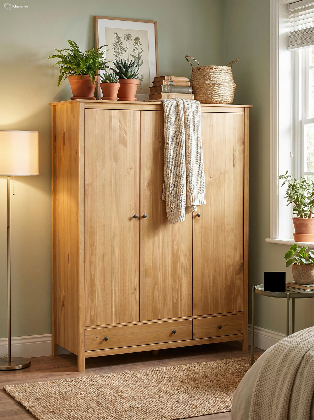 KLEIDERSCHRANK 144/190/58 cm,  in Naturfarben, Honig, 3 Tür(en)  - Messingfarben/Naturfarben, Basics, Holz/Metall (144/190/58cm) - Livetastic