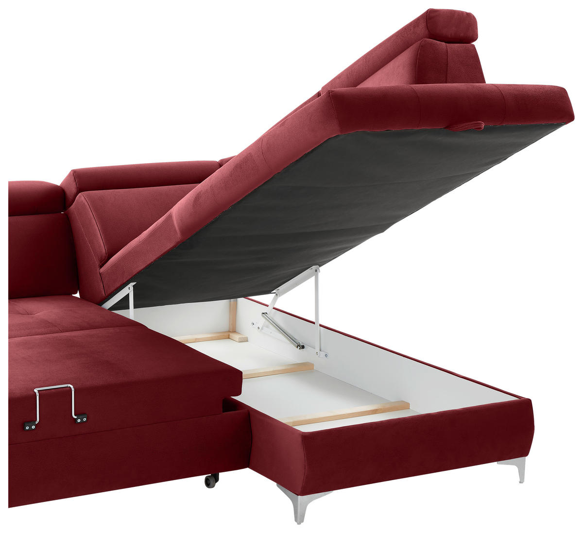 ECKSOFA in Samt Bordeaux  - Chromfarben/Bordeaux, Konventionell, Textil/Metall (271/206cm) - Carryhome
