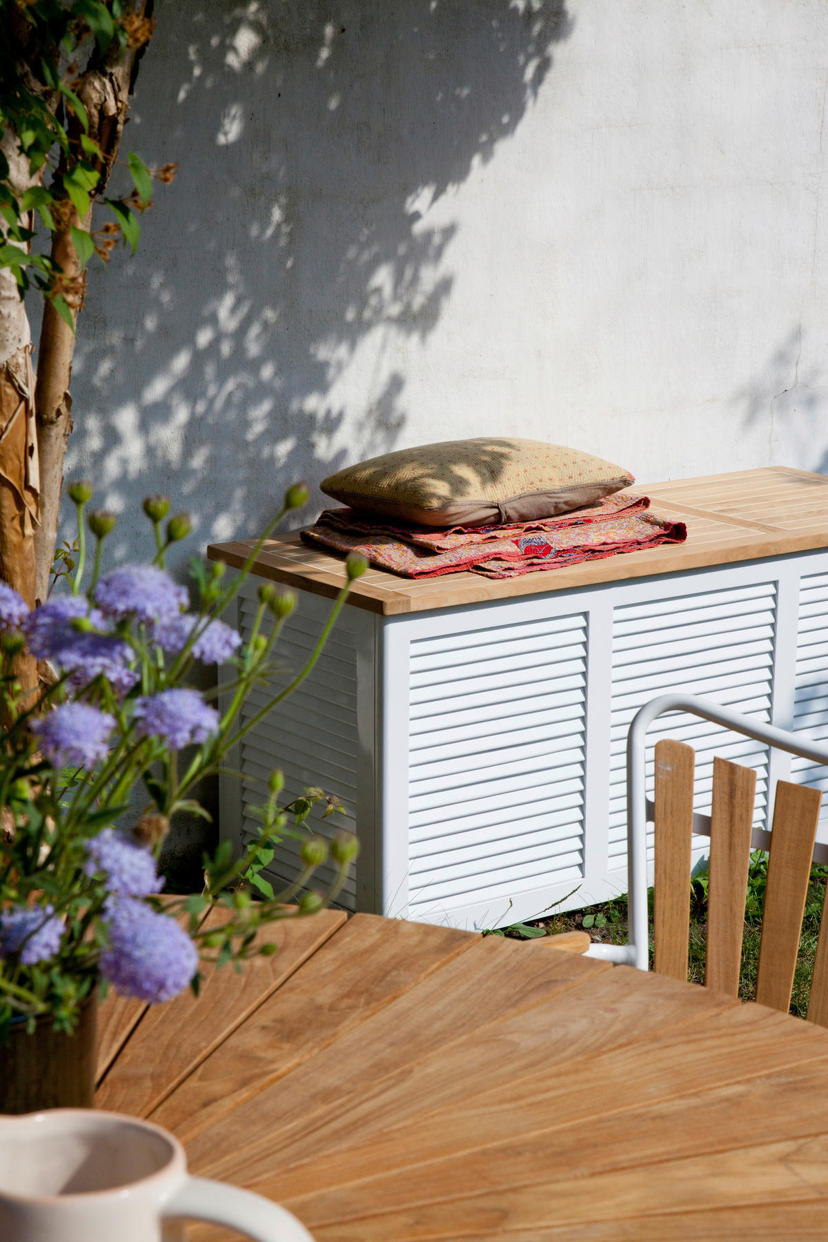 GARTENTISCH Holz rund  - Weiß Hochglanz/Weiß, KONVENTIONELL, Holz/Metall (110/74/110cm) - Gardenson