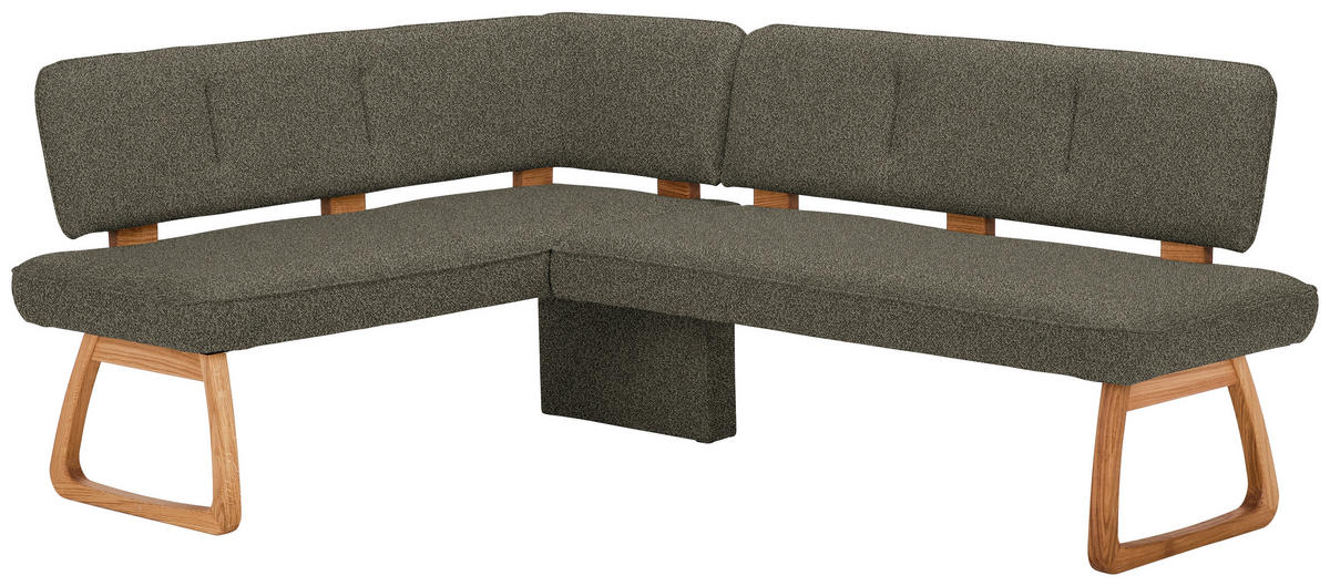 ECKBANK 155/208 cm Webstoff, Mikrofaser Grün Eiche vollmassiv   - Grün, KONVENTIONELL, Holz/Textil (155/208cm) - Venda
