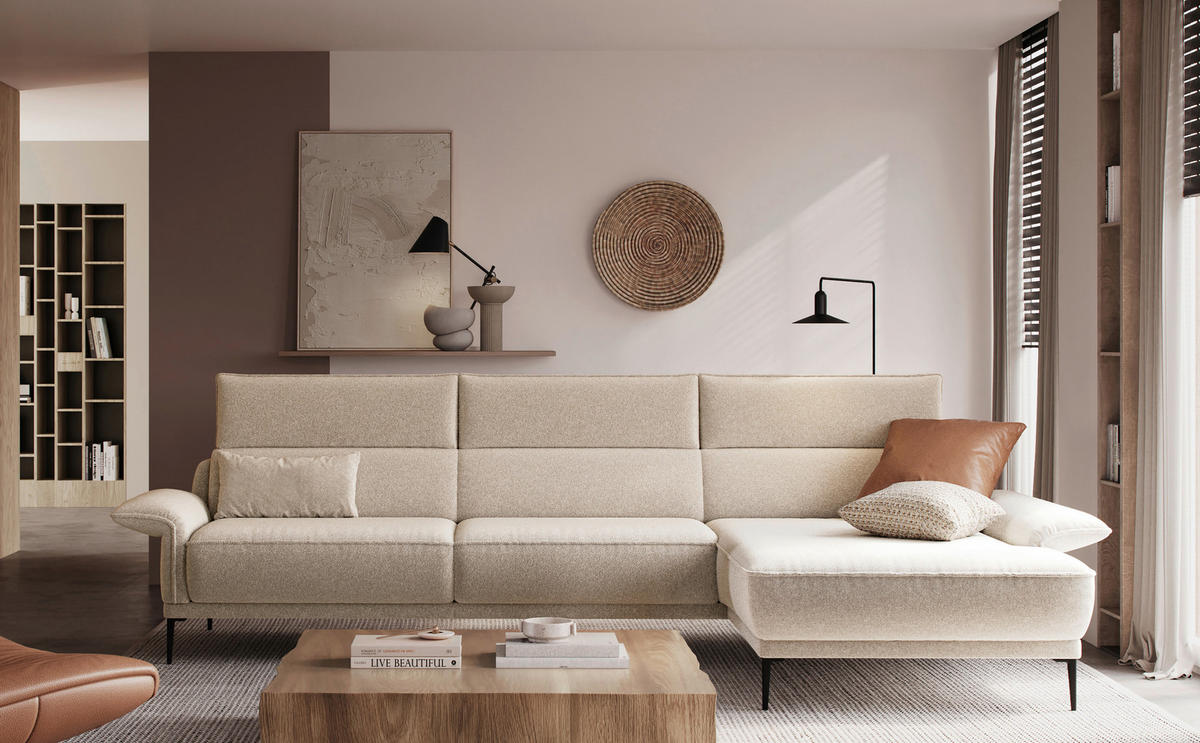 ECKSOFA in Bouclé Creme  330/186 cm  - Creme/Schwarz, Design, Textil/Metall (330/186cm) - Johann Jakob