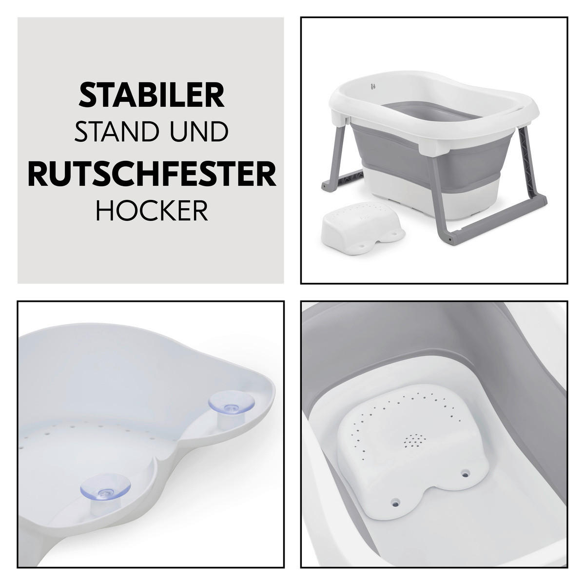 BABYBADEWANNE Wash N Fold  - Hellgrau/Weiß, Basics, Kunststoff (56/44/78cm) - Hauck