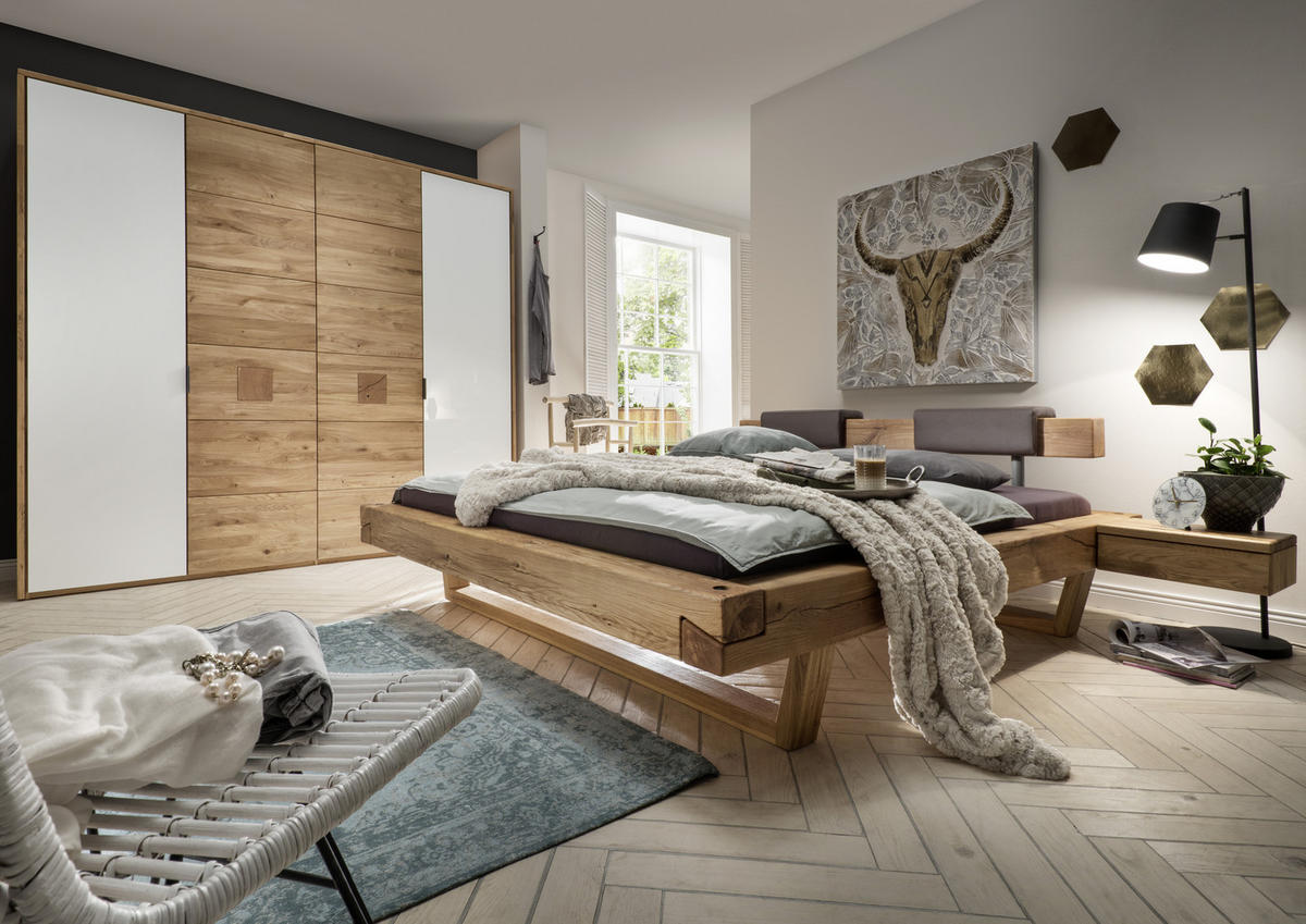 DREHTÜRENSCHRANK in Weiss, Eichefarben  - Weiss/Eichefarben, Natur, Glas/Holz (250/218,5/60cm) - Valnatura