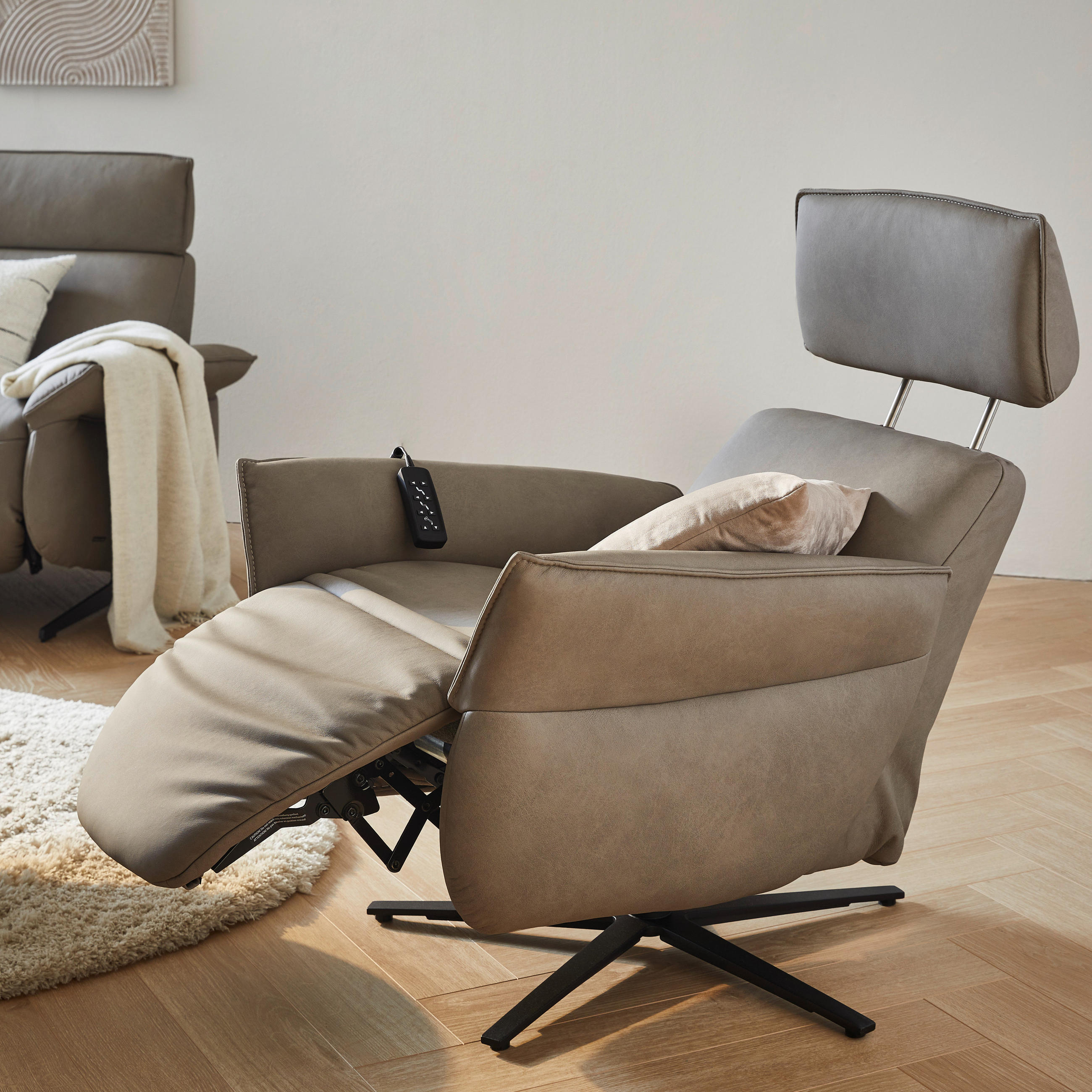 RELAXSESSEL Echtleder Relaxfunktion, Kopfteilverstellung, Fußteilverstellung    - Anthrazit/Hellgrau, Design, Leder/Metall (78/98/84cm) - Himolla Komfortklass