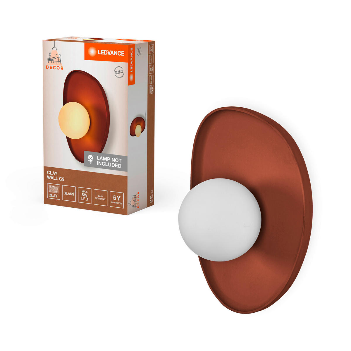 WANDLEUCHTE 50/38,5/15,5 cm   - Braun, Natur, Glas/Stein (50/38,5/15,5cm) - Ledvance