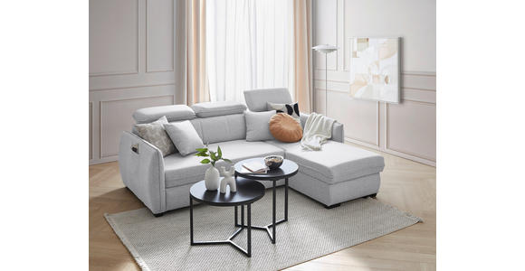 ECKSOFA Hellgrau Flachgewebe  inkl. Schlaffunktion, Rücken echt, Kopfteilverstellung, Stauraum, Liegefläche im Originalstoff  - Hellgrau/Schwarz, MODERN, Kunststoff/Textil (182/237cm) - Carryhome