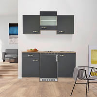 MINIKÜCHE   in Grau, Eiche San Remo  - Edelstahlfarben/Eiche San Remo, MODERN, Glas/Holzwerkstoff (150,5/209/60cm) - FlexWell