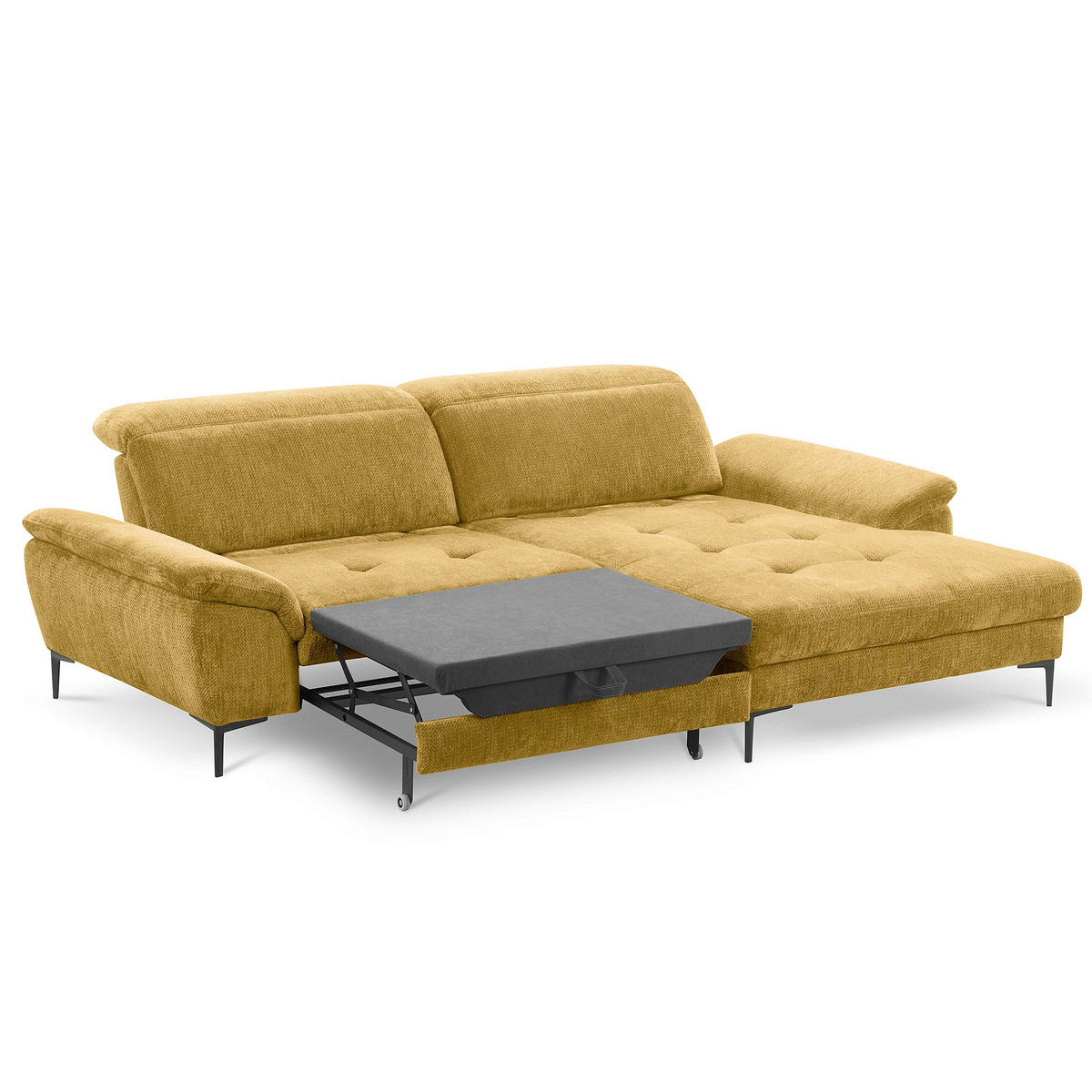 ECKSOFA  Webstoff Senfgelb  - Senfgelb/Schwarz, Design, Textil/Metall (268/195cm) - Livetastic