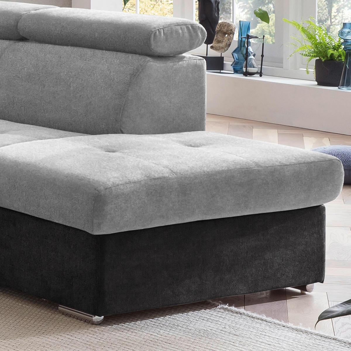 ECKSOFA in Mikrofaser Schwarz, Silberfarben  - Chromfarben/Silberfarben, Design, Textil/Metall (262/216cm) - Livetastic