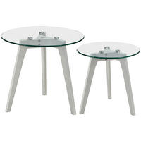 BEISTELLTISCHSET Eiche massiv rund Klar, Weiß  - Klar/Weiß, Design, Glas/Holz (50/40/50/40/45/40cm) - Carryhome