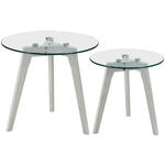 BEISTELLTISCHSET Eiche massiv rund Klar, Weiß  - Klar/Weiß, Design, Glas/Holz (50/40/50/40/45/40cm) - Carryhome