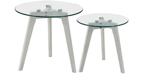 BEISTELLTISCHSET Eiche massiv rund Klar, Weiß  - Klar/Weiß, Design, Glas/Holz (50/40/50/40/45/40cm) - Carryhome