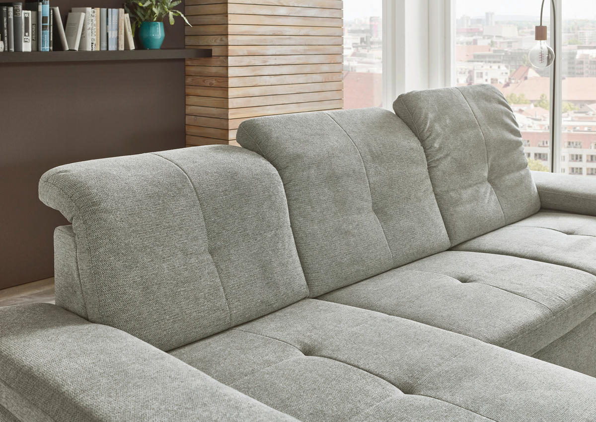 ECKSOFA in Flachgewebe Alufarben  - Schwarz/Alufarben, Design, Textil/Metall (174/297cm) - Beldomo Style